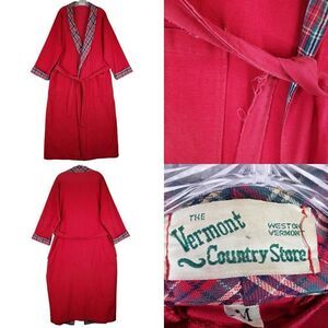 Vermont Country Store Vintage Bath Robe Mens Size Medium M Red Plaid Lining Flaw